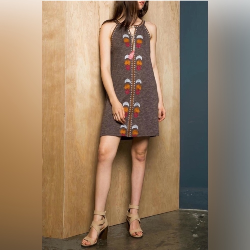 THML Isabella Brown Embroidered Bohemian Dress Size Medium